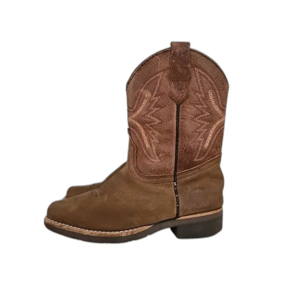 J.B. Dillon Kids Brown Leather Cowboy Boots Youth Size 13 Western Rodeo Unisex